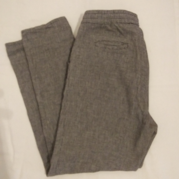 Linen-cotton mix, elastic-waist band casual pants - Picture 3 of 8